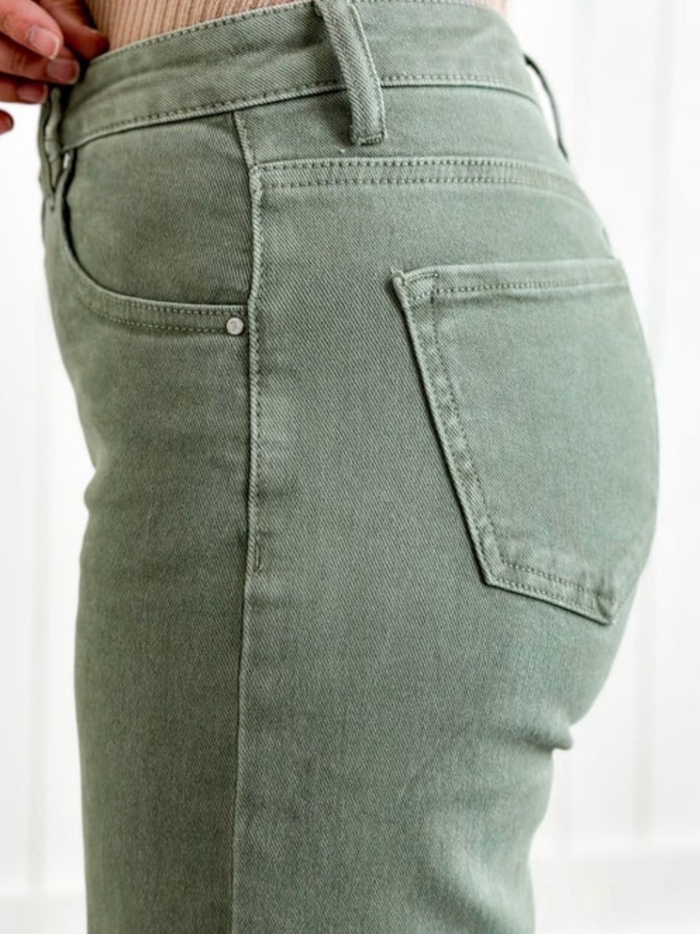 High-Rise Wide Leg Jeans in Sage Green - Picture 3 of 7